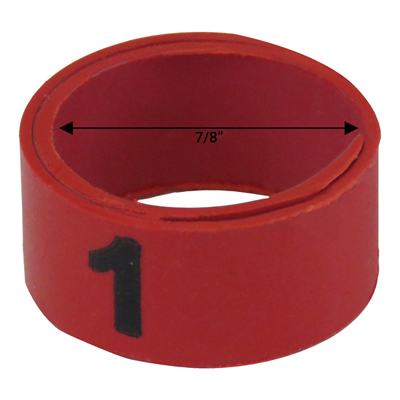 7 / 8" Red plastic bandette (Number 1 to 25)