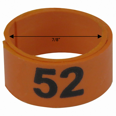 Bague orange numérotée de 7 / 8" (Numéro 51 à 75)
