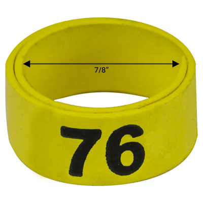 Bague jaune numérotée de 7 / 8" (Numéro 76 à 100)