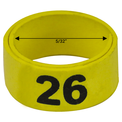 Bague jaune numérotée de 5 / 32" (Numéro 26 à 50)