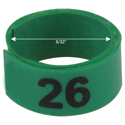 Bague vert numérotée de 5 / 32" (Numéro 26 à 50)