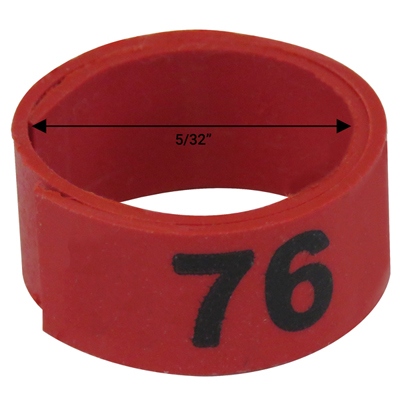 Bague rouge numérotée de 5 / 32" (Numéro 76 à 100)