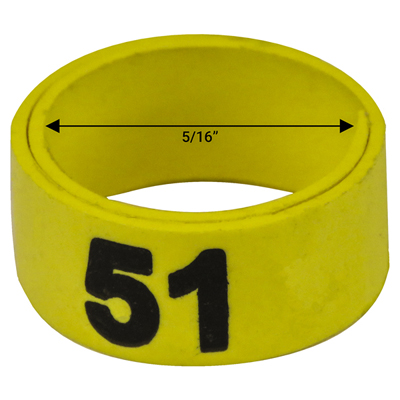 Bague jaune numérotée de 5 / 16" (Numéro 51 à 75)